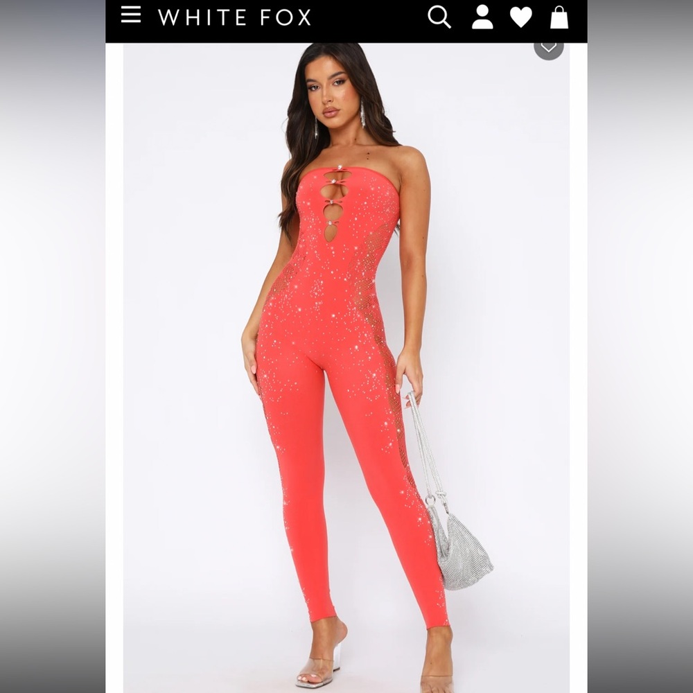 Brand new red white fox one piece glitzy jumpsuit